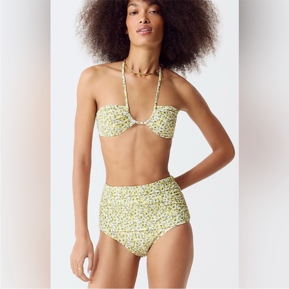 Jcrew Liberty Fabric Halter Top and High Waisted Botton Swim Bikini Green Yellow - Picture 1 of 9
